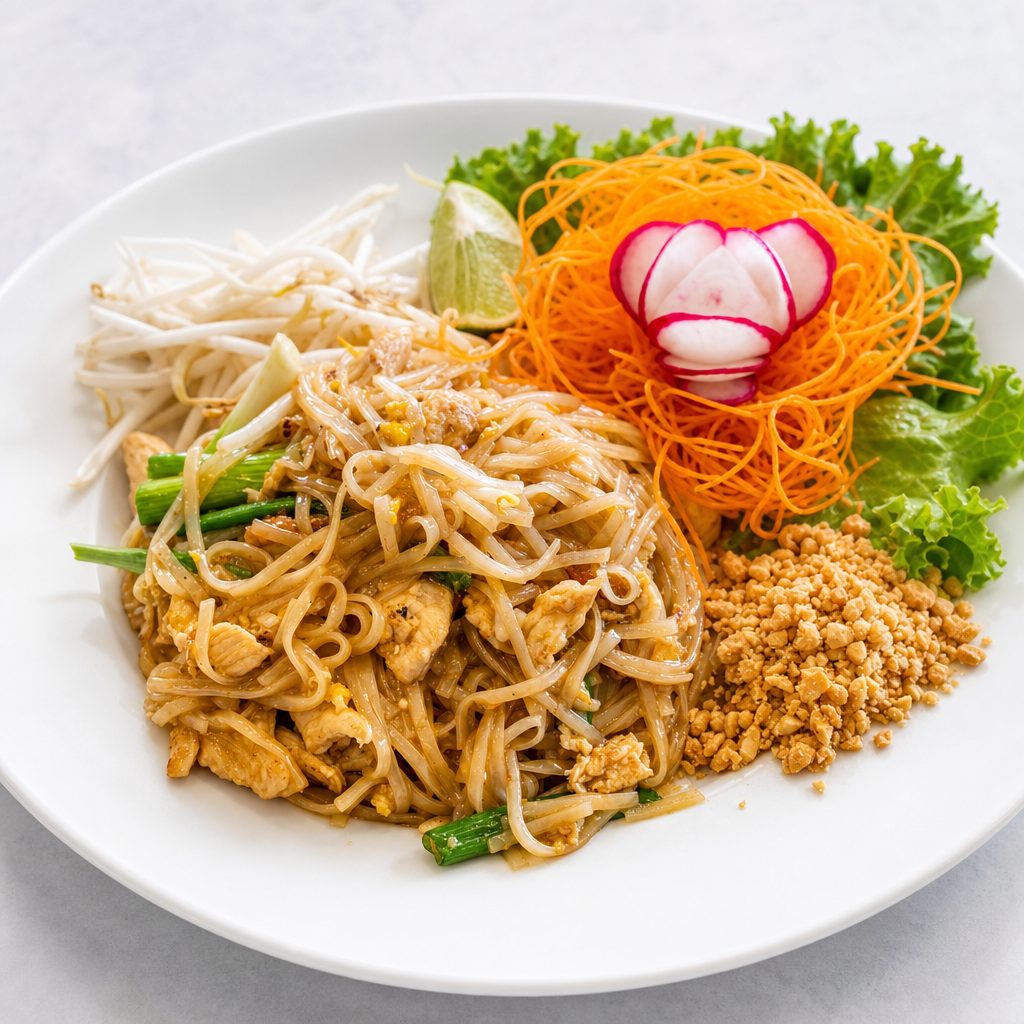 Pad Thai served with 1 Crispy Veg Roll.